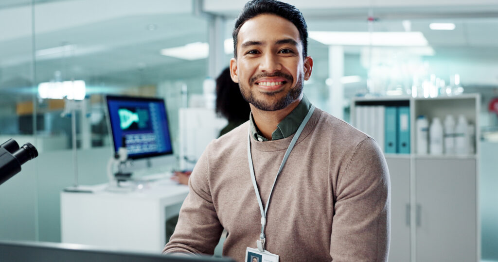 Government employee at work with ID badge